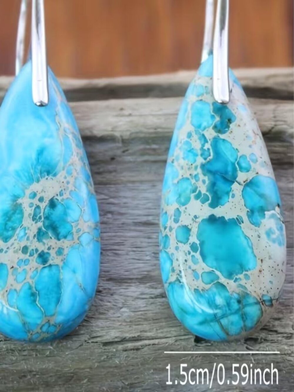 TURQUOISE BLUE WITH REDDISH CREAM MATRIX STONE TEARDROP EARRINGS N